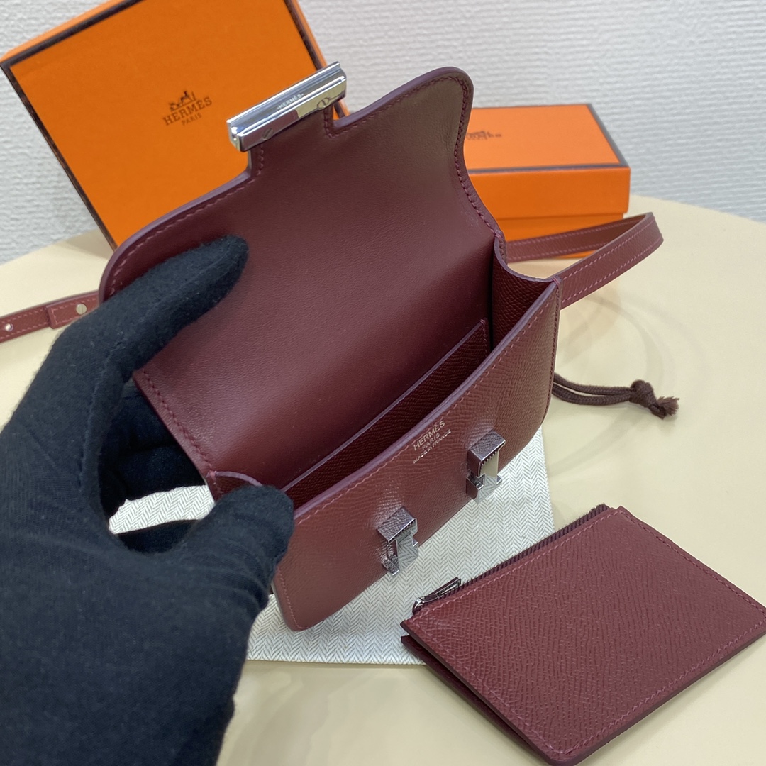 Hermes Constance Slim Wallet Belt Bag In Bordeaux Epsom Leather